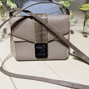 Alexandra Clancy Chic Taupe Crossbody Bag with Snake Print Accent